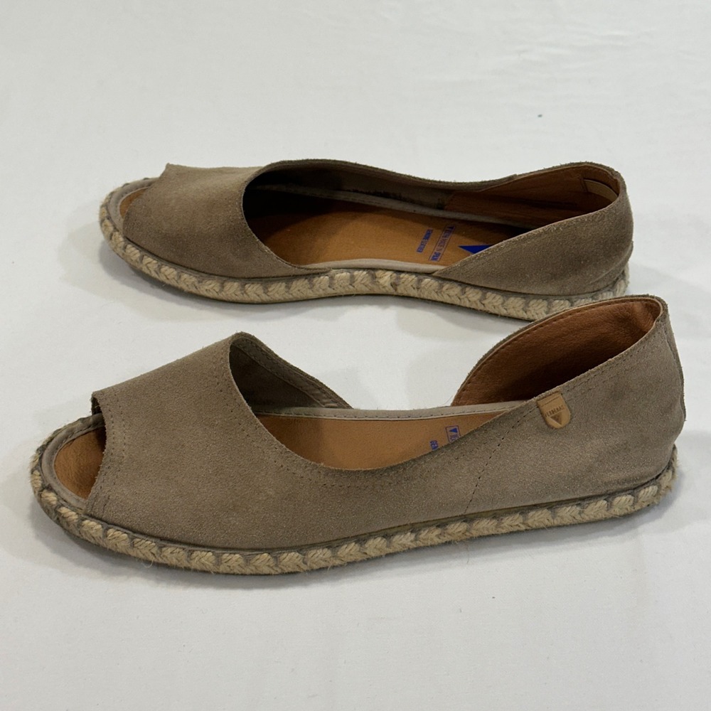 Verbenas Cruz Espadrille Flats Women Size 40 Taupe Suede Peep Toe | Coastal Boho